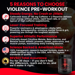 Violence pre-workout powder scoop highlights precise dosing for consistent performance.