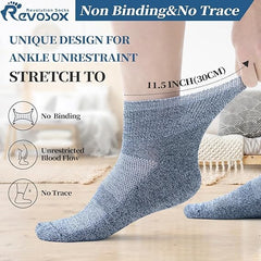Revosoxs diabetic socks loose top design highlighting non-binding ankle fit for relaxed wear.