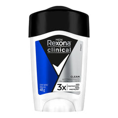 REXONA Clinical Antiperspirant Cream packaging on display, suggesting men's protection.