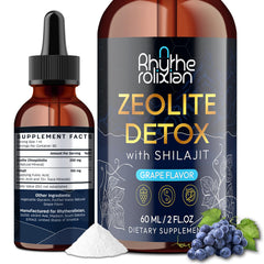 Rhytherolixian Zeolite Detox Drops bottle with grape flavor for daily wellness
