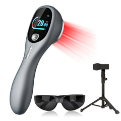 RICIAL handheld red light therapy device in stand for hands free use