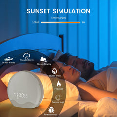 RICIAL sun-like alarm clock at 20 brightness levels for personalized mornings.