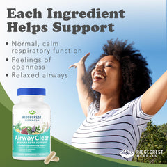 RidgeCrest AirwayClear label detailing natural ingredients for airway wellness.