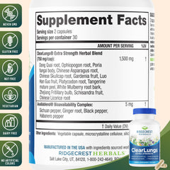 RidgeCrest ClearLungs label detail highlighting natural ingredients.