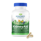 RidgeCrest Herbals KidneyAid bottle label highlighting natural ingredients for kidney support