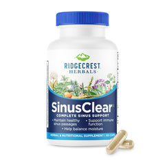RidgeCrest SinusClear bottle front showing nasal support options