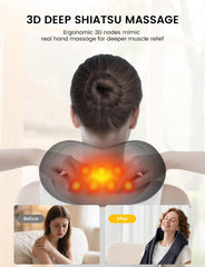 RIKE Shiatsu neck massager heat function close-up with kneading action.