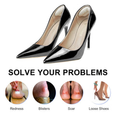 Riootlnm soft suede heel grips shown on shoes to reduce friction.