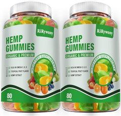 RiRywony Health hemp gummies bottle top view, high-potency calm potential.