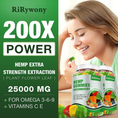 RiRywony Health Hemp Gummies closeup texture, highlighting natural fruit flavor and vegan ingredients.