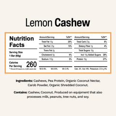 Rise Pea Protein Bar Lemon Cashew close-up, creamy texture and 15g protein