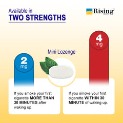 Rising Health mint-coated lozenge core provides nicotine relief during use.