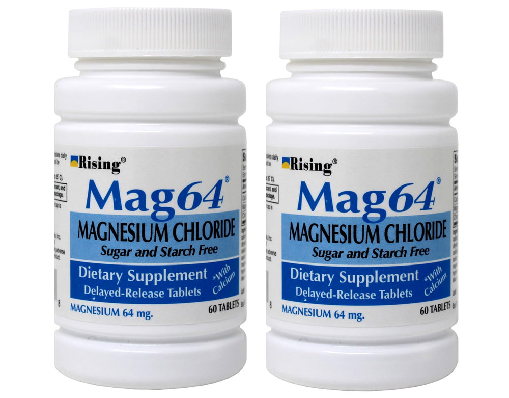 Rising Mag64 bottle with magnesium chloride delayed-release tablets for steady absorption