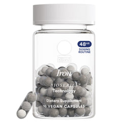 Ritual iron supplement bottle showing a 60 mg dose for steady support.