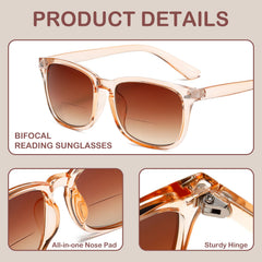 RLOZRN bifocal sunglasses UV400 lenses reduce glare and protect eyes in bright sun.