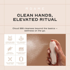 Roame Cloud 999 bottle highlighting fast-drying, no-water hygiene