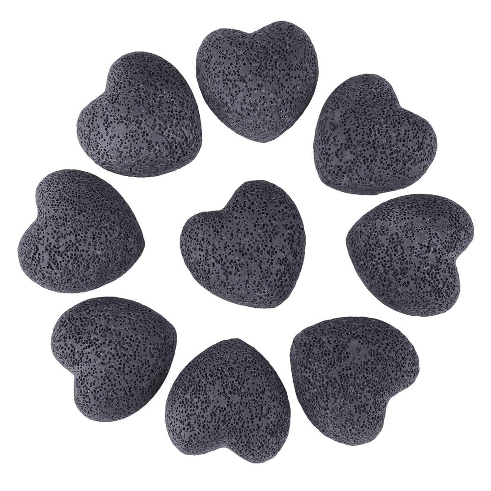 Rockcloud black lava heart stones, a 10-piece set, ideal for on-the-go mindfulness.