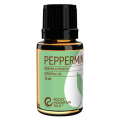 Rocky Mountain Oils Peppermint oil bottle shows pure, invigorating scent for diffusing and topical use.