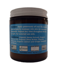 Rocky Ridge Hemp salve label closeup showing organic ingredients and USA-made promise.