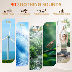 Rohent Sunrise Alarm Clock presenting 30 built-in sounds for peaceful nights.