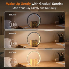 Rohent Sunrise Alarm Clock wood-grain finish adds refined bedside style