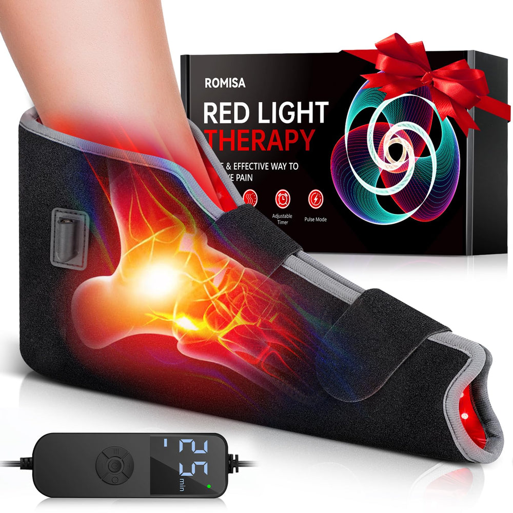 ROMISA foot wrap closeup beads highlight dense lamp array for thorough therapy.