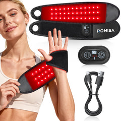 ROMISA red light wrist wrap front view with dual LEDs for targeted therapy