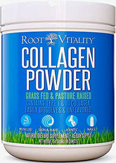 Root Vitality Collagen Peptides powder tub with multi-collagen blend for skin, hair, and nails.