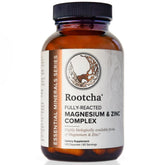Rootcha Potent & Pure bottle shows clear dosing for daily magnesium and zinc.