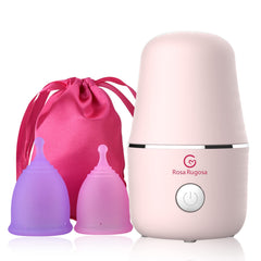 ROSA RUGOSA menstrual cup steamer in action for quick on-site sterilization.