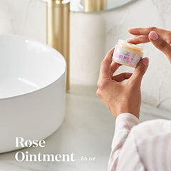 Rose Ointment cream texture close-up showing soothing, smooth skin results.