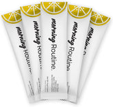 Routine Morning Daily Hydration packaging on shelf, emphasizing convenience.