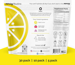 ROUTINE Morning Daily Hydration packet lemon flavor offers a refreshing, sugar-free option.