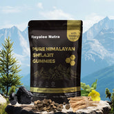 Royalee Nutra Pure Himalayan Shilajit Gummies bottle front highlights travel-ready wellness.