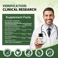 Royavita Ashwagandha capsules closeup highlighting potent adaptogen ingredients.