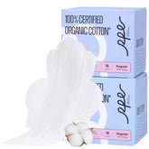 RPE Life 100% organic cotton pad packaging highlights clean sourcing and convenience
