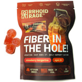 Rrhoid Rage fiber gummies bottle closeup highlighting USA-made digestive health formula.