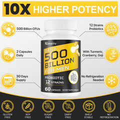 Product label shows 12 strains for gut balance