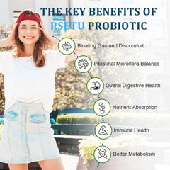 RSETU packaging displays the 15-in-1 probiotic blend and prebiotics.