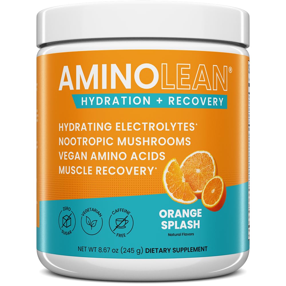 RSP Nutrition AminoLean tub with orange splash, visualizing hydration and recovery potential