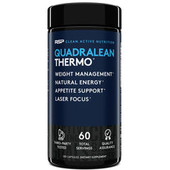 RSP Nutrition QuadraLean Thermo capsules shown for energy and fat-burning support.