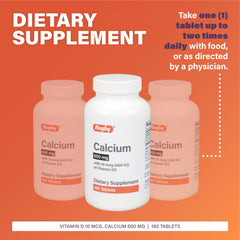 Rugby calcium 600mg tablets close-up label showing vitamin D3 content.