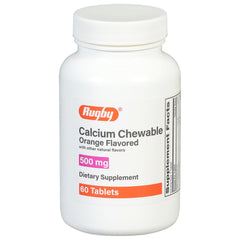 Rugby Calcium chewable orange bottle shown for daily calcium support