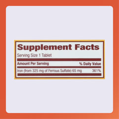 Rugby Ferrous Sulfate tablet closeup highlighting 325mg dose