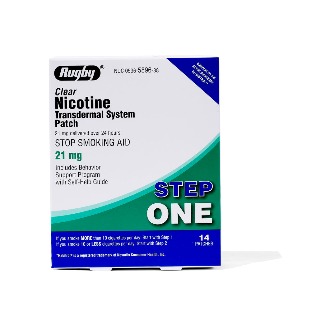 Rugby Laboratories clear nicotine patch pack for discreet daily quitting support.
