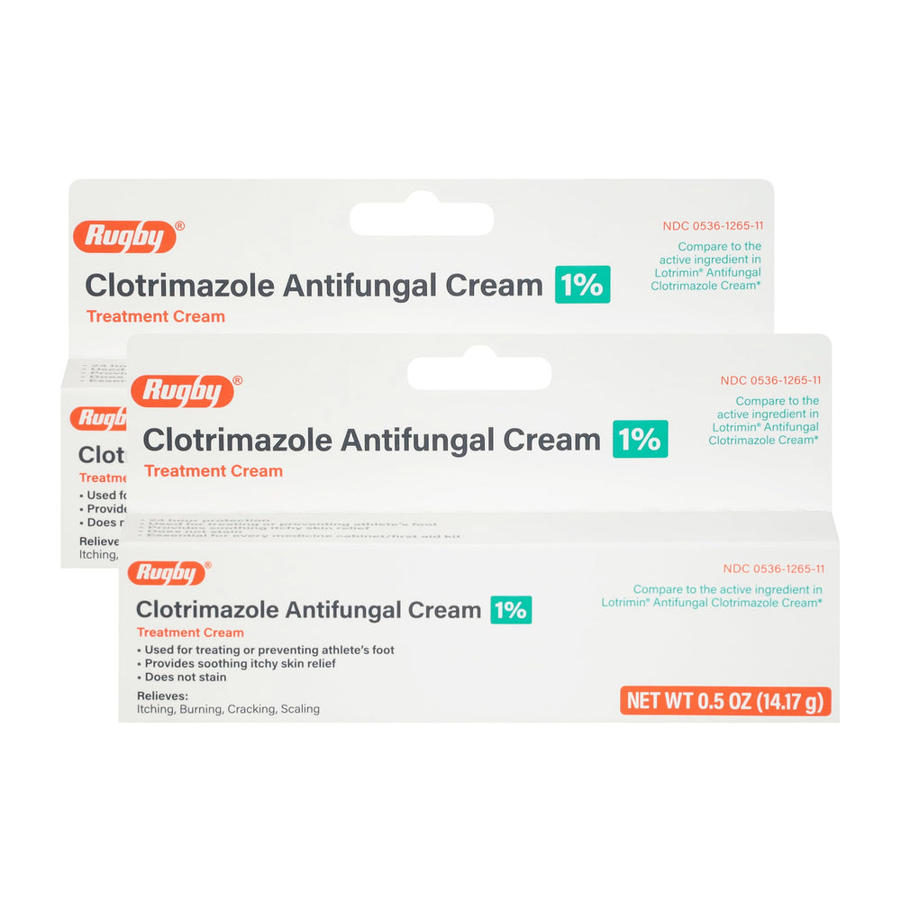 Rugby Laboratories crema antifúngica 1% en empaque doble, lista para usar.