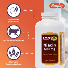Rugby Niacin 500mg label detail serving size and ingredients