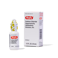 Rugby Sodium Chloride 5% eye drops bottle for temporary corneal edema support.