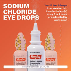 Rugby Sodium Chloride eye drops bottle with dropper for precise dosing.