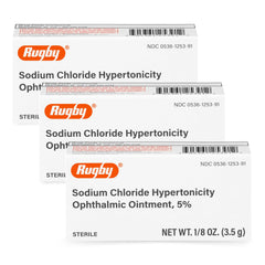 RUGBY Laboratories Rugby Sodium Chloride ophthalmic ointment 5% pack for convenient temporary corneal edema relief.